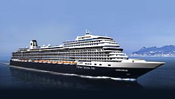 A large cruise ship sailing on the water.