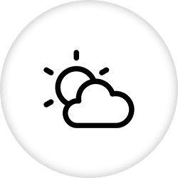 A black and white icon of the sun behind clouds.