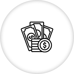 A black and white icon of money.