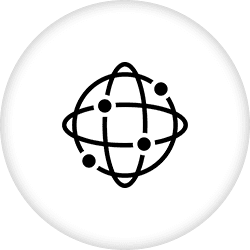 A black and white icon of an atom.
