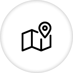 A map with a pin on it in the middle of a circle.